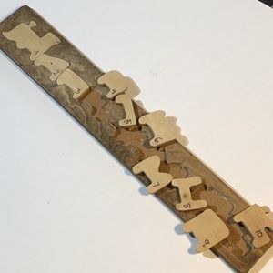Wood Puzzle, handcrafted, cutouts of train, numbered pieces & different shapes